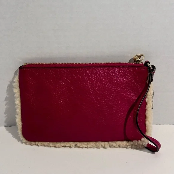 Coach Wristlet New York Shearling Natural Leather Mix Mini Saddle Pink - Picture 12 of 14